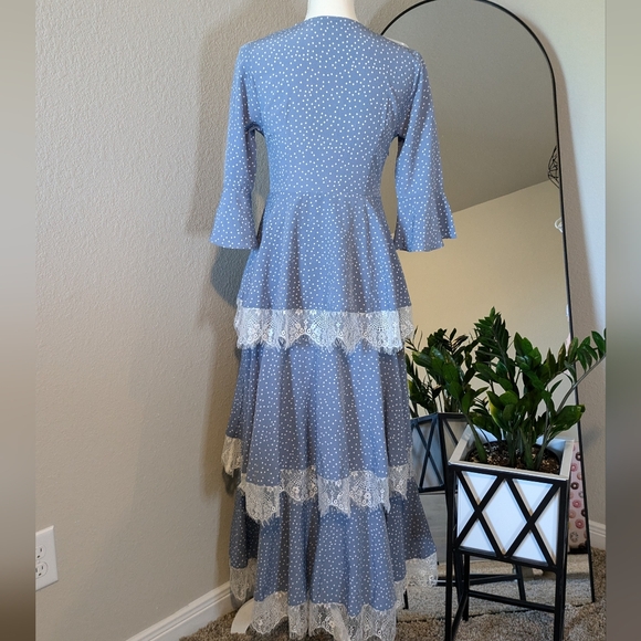 Blue and White Ruffle Maxi Dress - Picture 6 of 6